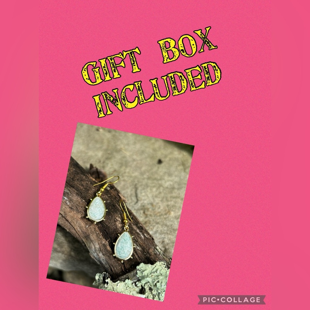 Genuine Amazonite Dangle Tear Drop Earrings - Picture 7 of 7